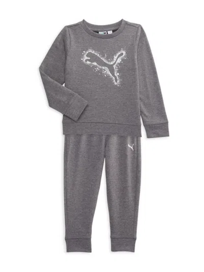 Shop Puma Little Boy's 2-piece Logo Sweatshirt & Joggers Set In Charcoal