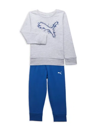Shop Puma Little Boy's 2-piece Logo Sweatshirt & Joggers Set In White