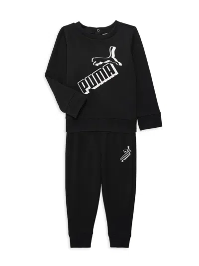 Shop Puma Baby Boy's 2-piece Logo Fleece Sweatshirt & Joggers Set In Black