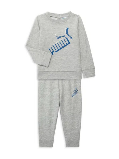 Shop Puma Baby Boy's 2-piece Logo Fleece Sweatshirt & Joggers Set In Grey