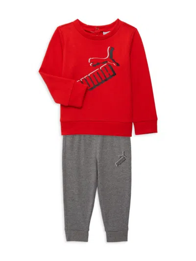 Shop Puma Baby Boy's 2-piece Logo Fleece Sweatshirt & Joggers Set In Red
