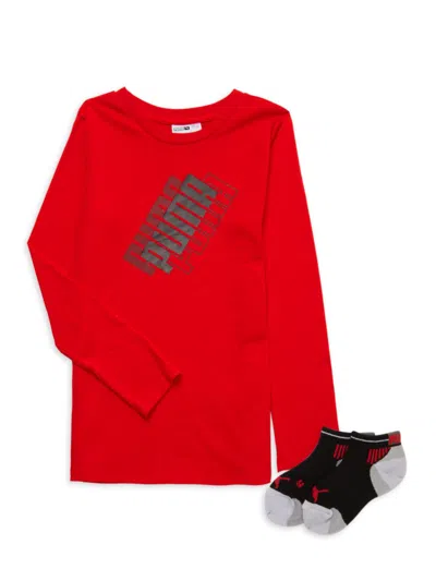 Shop Puma Little Boy's 2-piece Logo Tee & Socks Set In Red