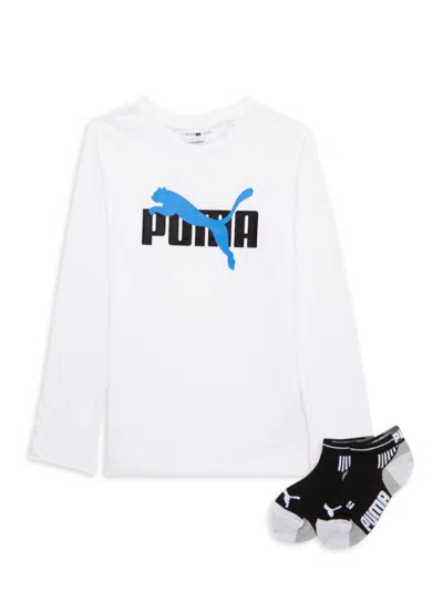 Shop Puma Little Boy's 2-piece Logo Tee & Socks Set In White