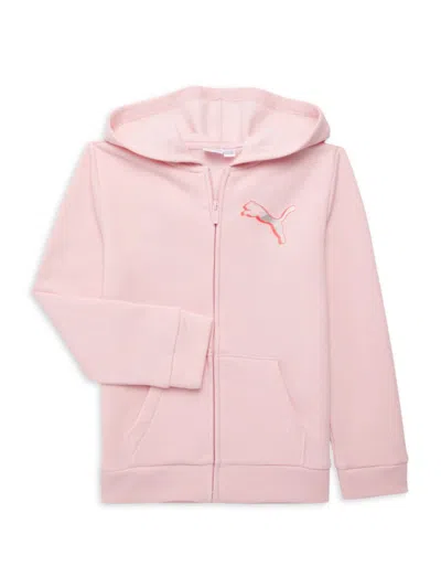 Shop Puma Girl's Metallic Logo Zip Hoodie In Light Pink
