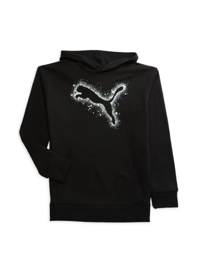 Shop Puma Boy's Splatter Logo Fleece Hoodie In Black