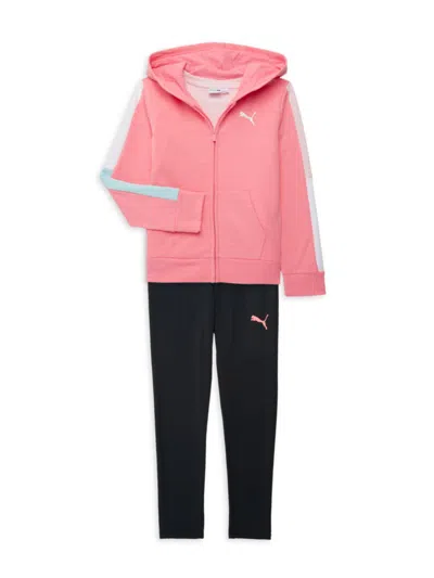 Shop Puma Little Girl's 3-piece Hoodie, Tee & Leggings Set In Bright Pink