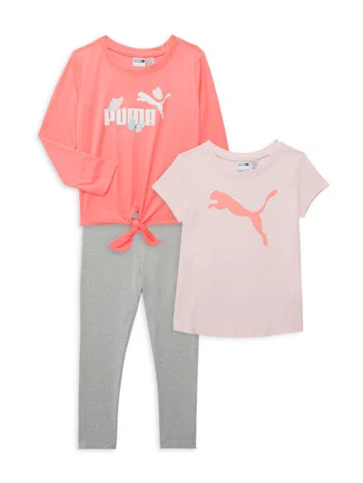 Shop Puma Little Girl's 3-piece Tees & Leggings Set In Bright Pink