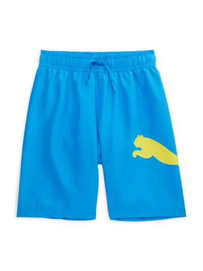 Shop Puma Boy's Logo Swim Shorts In Blue