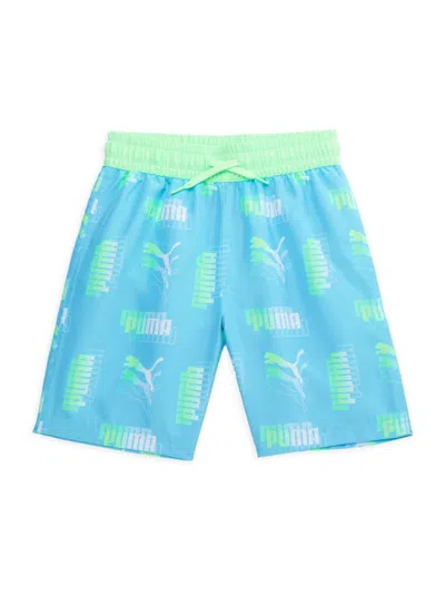 Shop Puma Little Boy's Amplified Logo Swim Shorts In Blue Aqua