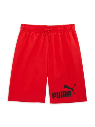 Shop Puma Boy's Logo Drawstring Swim Shorts In Red