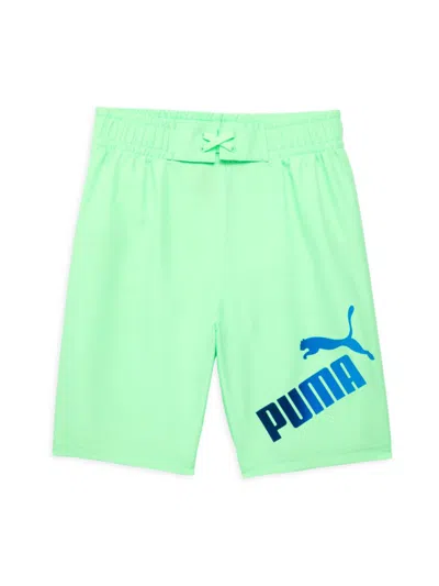 Shop Puma Boy's Logo Swim Shorts In Neon Green