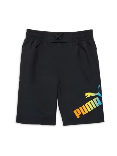 Shop Puma Boy's Logo Swim Shorts In Black