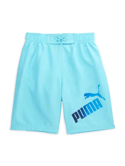 Shop Puma Boy's Logo Swim Shorts In Blue Aqua