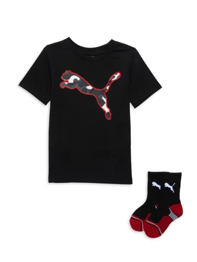 Shop Puma Little Boy's 2-piece Tee & Socks Set In Black