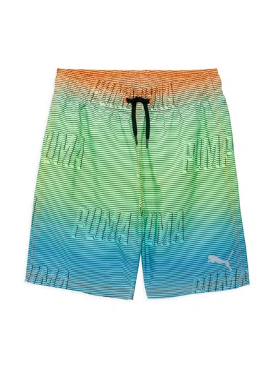 Shop Puma Boy's Between The Lines Logo Swim Trunks In Bright Orange