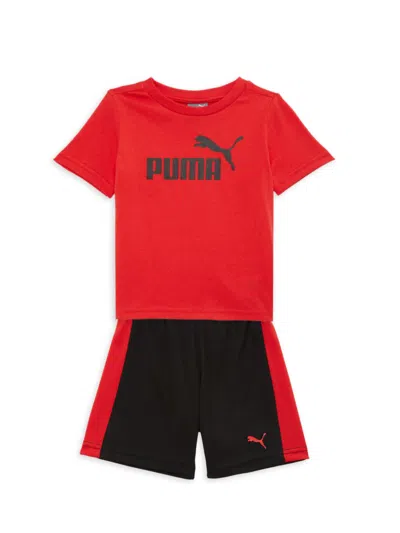 Shop Puma Baby Boy's Logo Tee & Shorts Set In Medium Red
