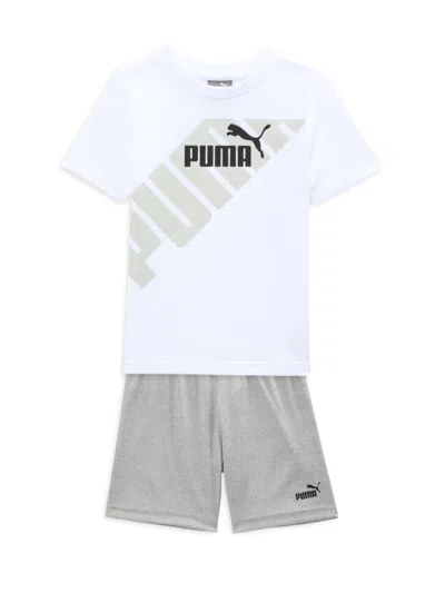 Shop Puma Baby Boy's 2-piece Logo Tee & Shorts Set In White