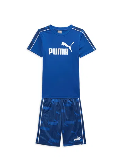 Shop Puma Little Boy's Logo Tee & Shorts Set In Dark Blue
