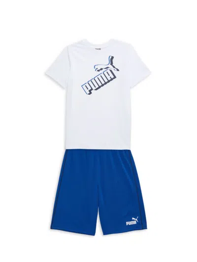Shop Puma Boy's 2-piece Tee & Shorts Set In White