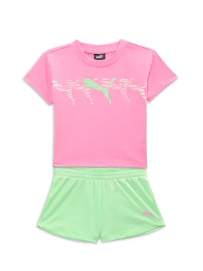 Shop Puma Baby Girl's 2-piece Logo Tee & Shorts Set In Pink