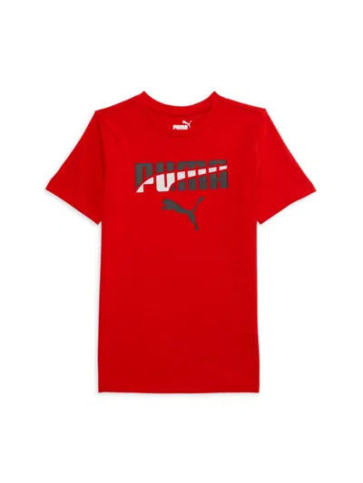 Shop Puma Boy's One More Game Logo Tee In Medium Red