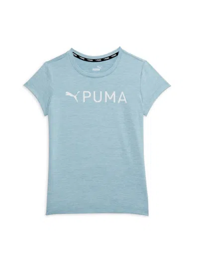 Shop Puma Girl's Logo Active Tee In Turquoise