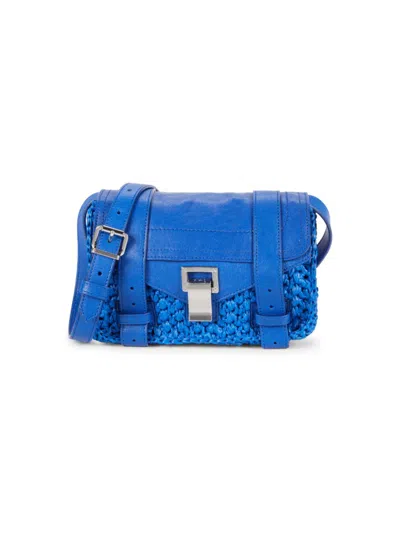 Shop Proenza Schouler Women's Mini Raffia & Leather Crossbody Bag In Cobalt