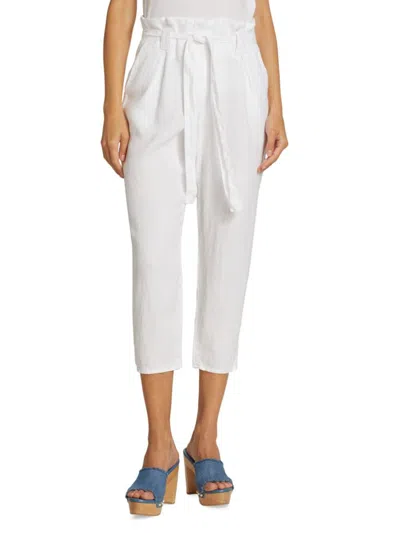Shop L Agence Women's Heather Cropped Linen Paperbag Pants In Blanc