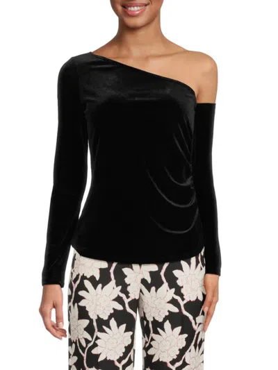 Shop L Agence Women's Hattie One Shoulder Velvet Top In Black