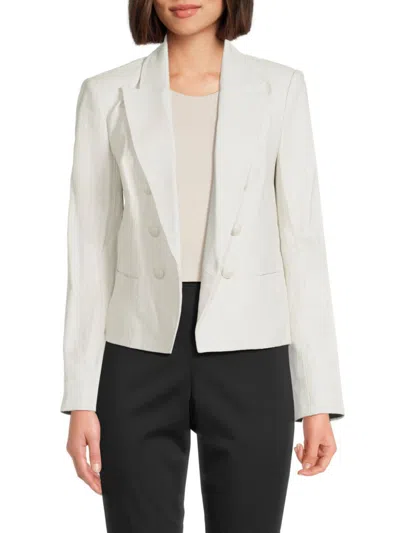 Shop L Agence Women's Brooke Double Breasted Leather Blazer In White Stone