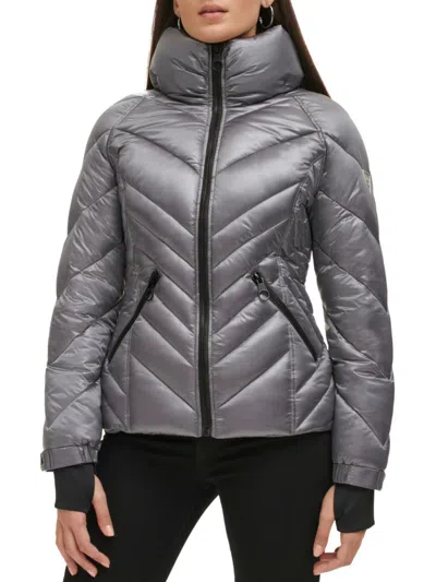 Shop Guess Women's Quilted Puffer Jacket In Gunmetal