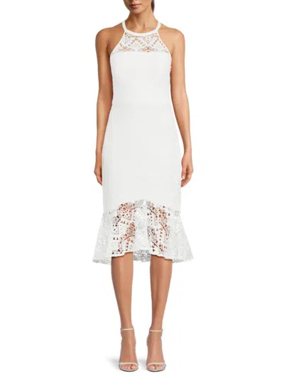 Shop Guess Women's Lace Halterneck Midi Dress In White