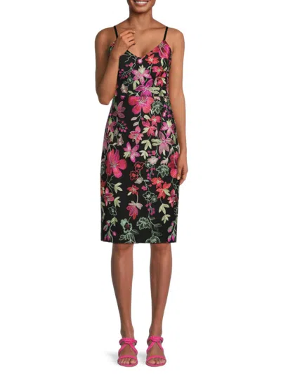 Shop Guess Women's Floral Embroidered Sheath Dress In Black Multi