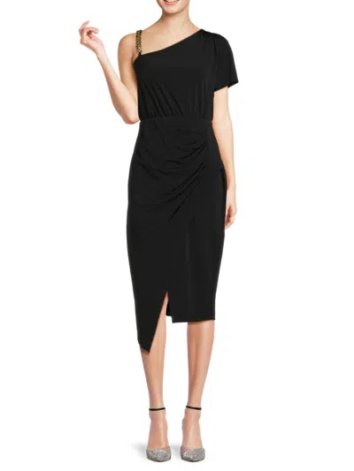 Shop Guess Women's Chain Strap Asymmetric Midi Dress In Black