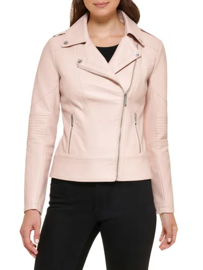 Shop Guess Women's Faux Leather Jacket In Blush Pink