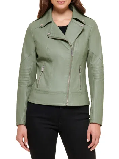 Shop Guess Women's Faux Leather Jacket In Sage