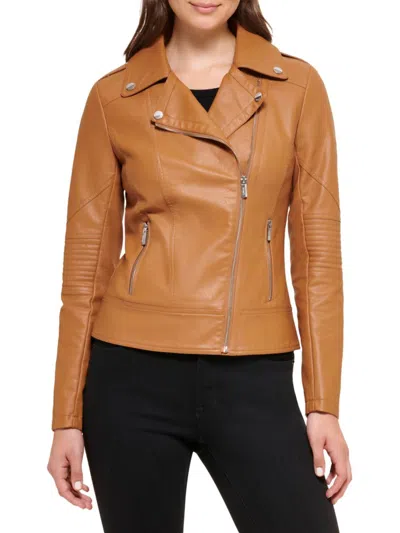 Shop Guess Women's Faux Leather Jacket In Cinnamon