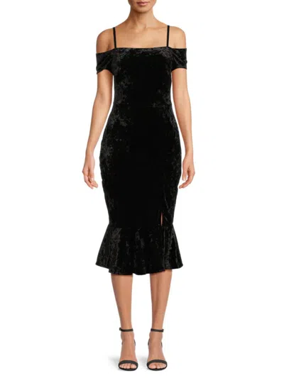 Shop Guess Women's Velvet Flounce Midi Dress In Black