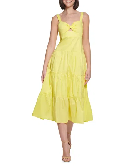Shop Guess Women's Cut Out Tiered Midi Dress In Citron
