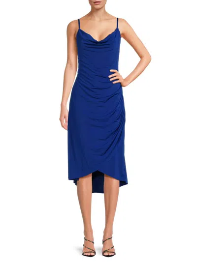 Shop Guess Women's Cowlneck Faux Wrap Midi Dress In Cobalt