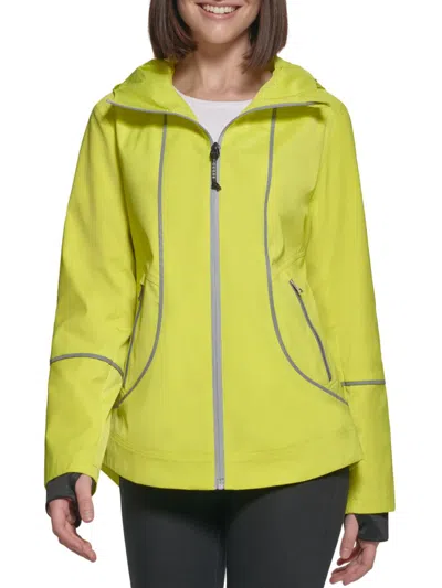 Shop Guess Women's Reflective Piping Hooded Jacket In Sulfur