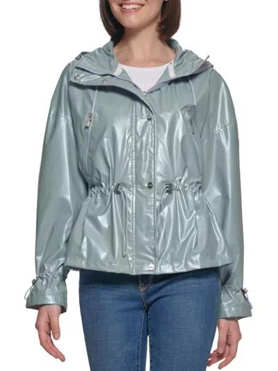 Shop Guess Women's Water Resistant Hooded Jacket In Light Blue