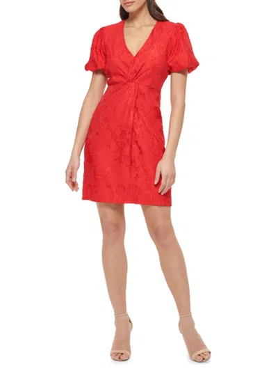 Shop Guess Women's Floral Puff-sleeve Dress In Red