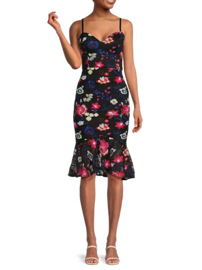 Shop Guess Women's Floral Lace Midi Sheath Dress In Black Multi