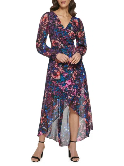 Shop Guess Women's Floral Screenprint High-low Dress In Black Multi