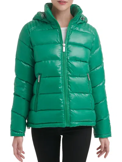Shop Guess Women's Hooded Puffer Jacket In Kelly Green