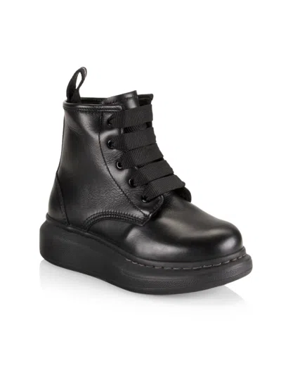 Shop Alexander Mcqueen Little Kid's & Kid's Leather Lace Up Boots In Black