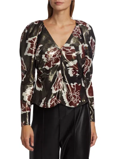 Shop Tanya Taylor Women's Cameron Shimmer Floral Top In Black Multi
