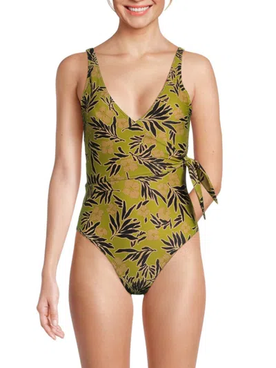 Shop Tanya Taylor Women's Kelly Floral Wrap One Piece Swimsuit In Avocado Multi