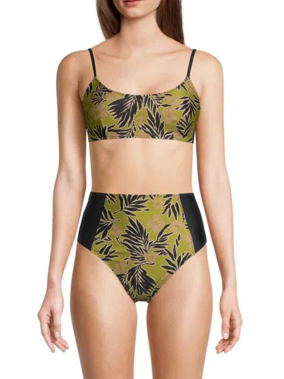 Shop Tanya Taylor Women's Kaia Palm Bralette Bikini Top In Avocado Multi